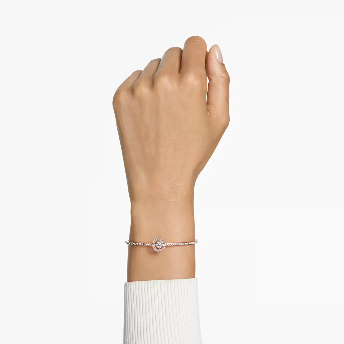 Una bangle Round cut, White, Rose gold-tone plated