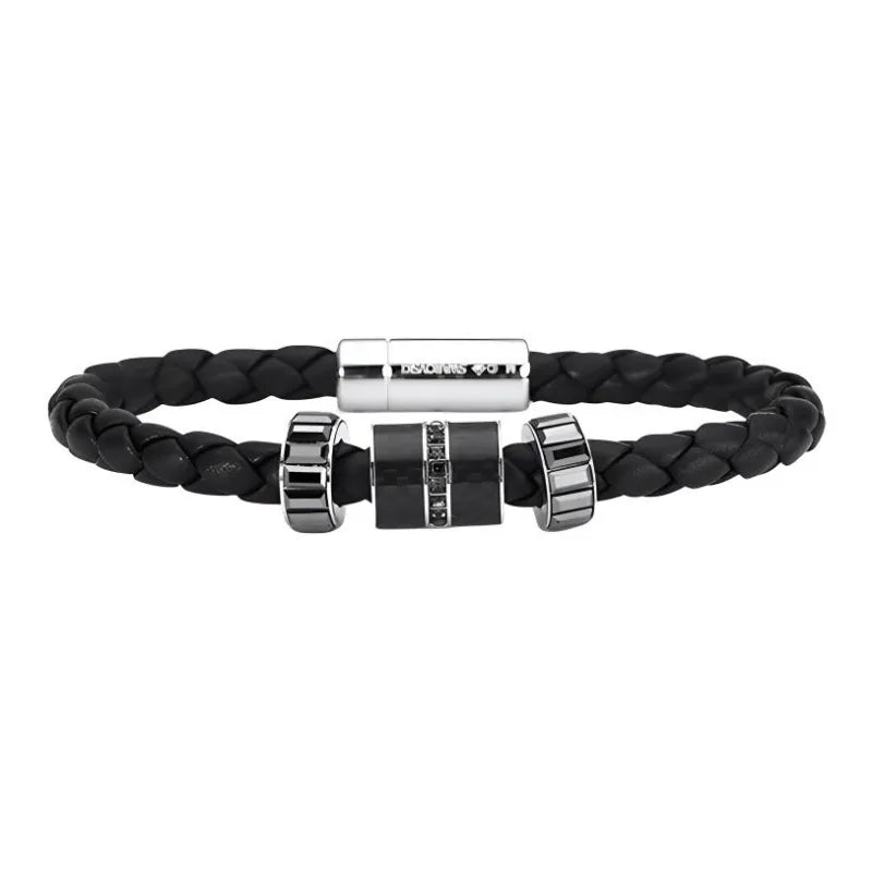 Swarovski Faux Crystal Fortune Bead Bracelet Men's Black