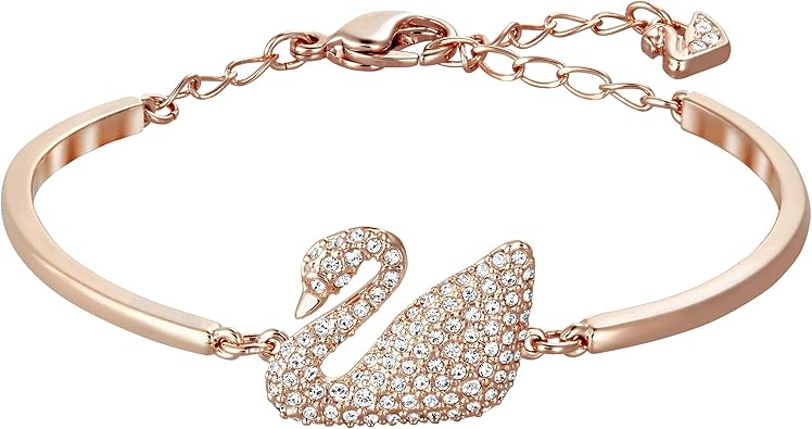 Swarovski Swan Bangle Bracelet, Iconic Swan with Clear Crystal Pavé on a Rose-Gold Tone Finish