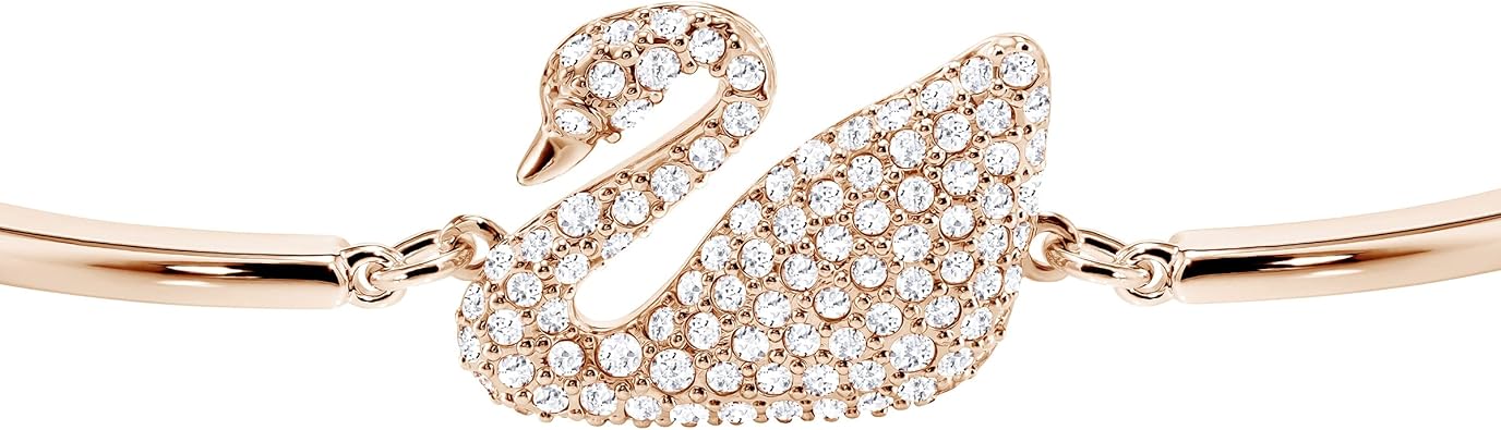 Swarovski Swan Bangle Bracelet, Iconic Swan with Clear Crystal Pavé on a Rose-Gold Tone Finish