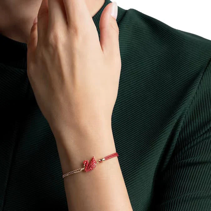 Swarovski Iconic Swan Bracelet, Red, Gold-tone plated