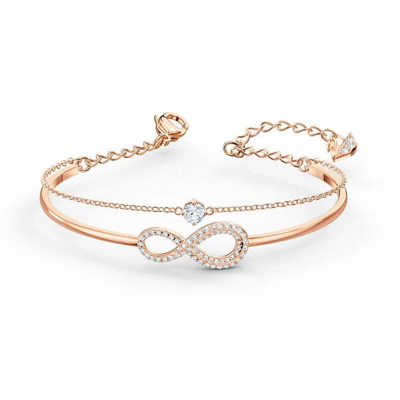 Swarovski Infinity Bangle, White, Rose-gold tone plated