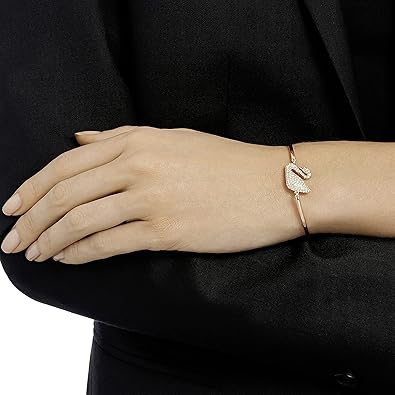 Swarovski Swan Bangle Bracelet, Iconic Swan with Clear Crystal Pavé on a Rose-Gold Tone Finish