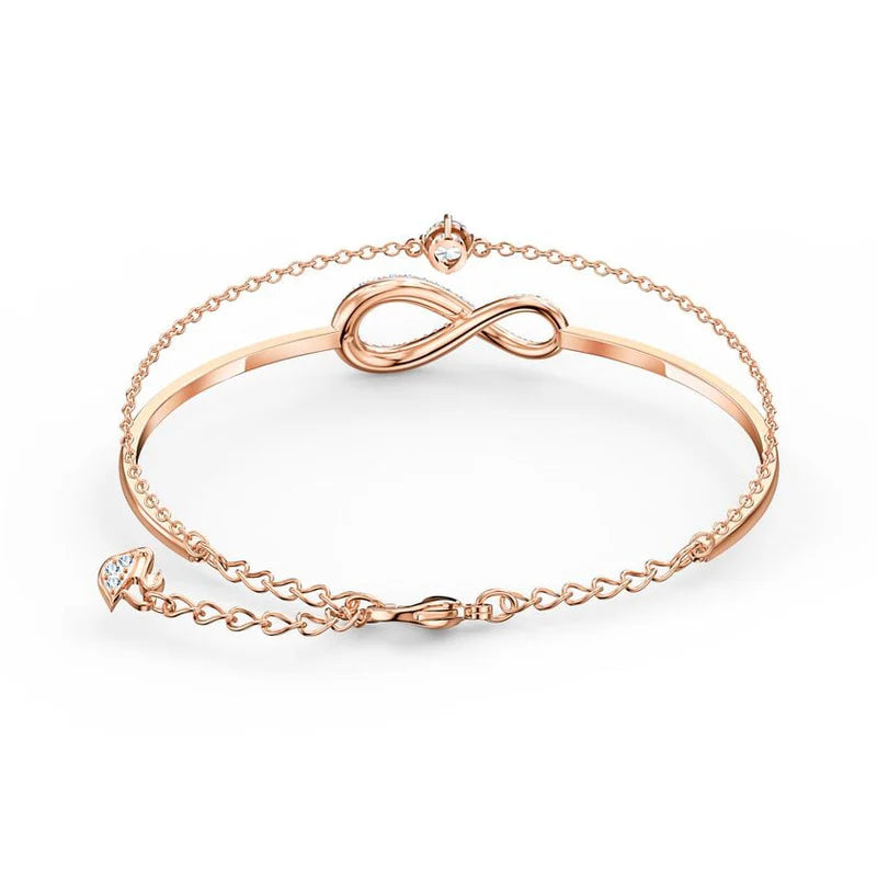 Swarovski Infinity Bangle, White, Rose-gold tone plated