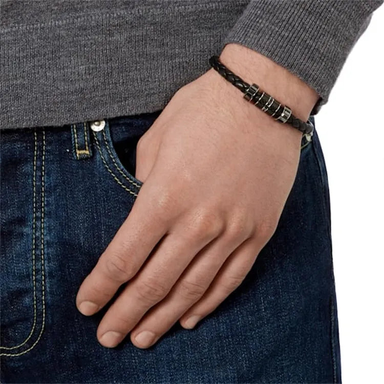 Swarovski Faux Crystal Fortune Bead Bracelet Men's Black