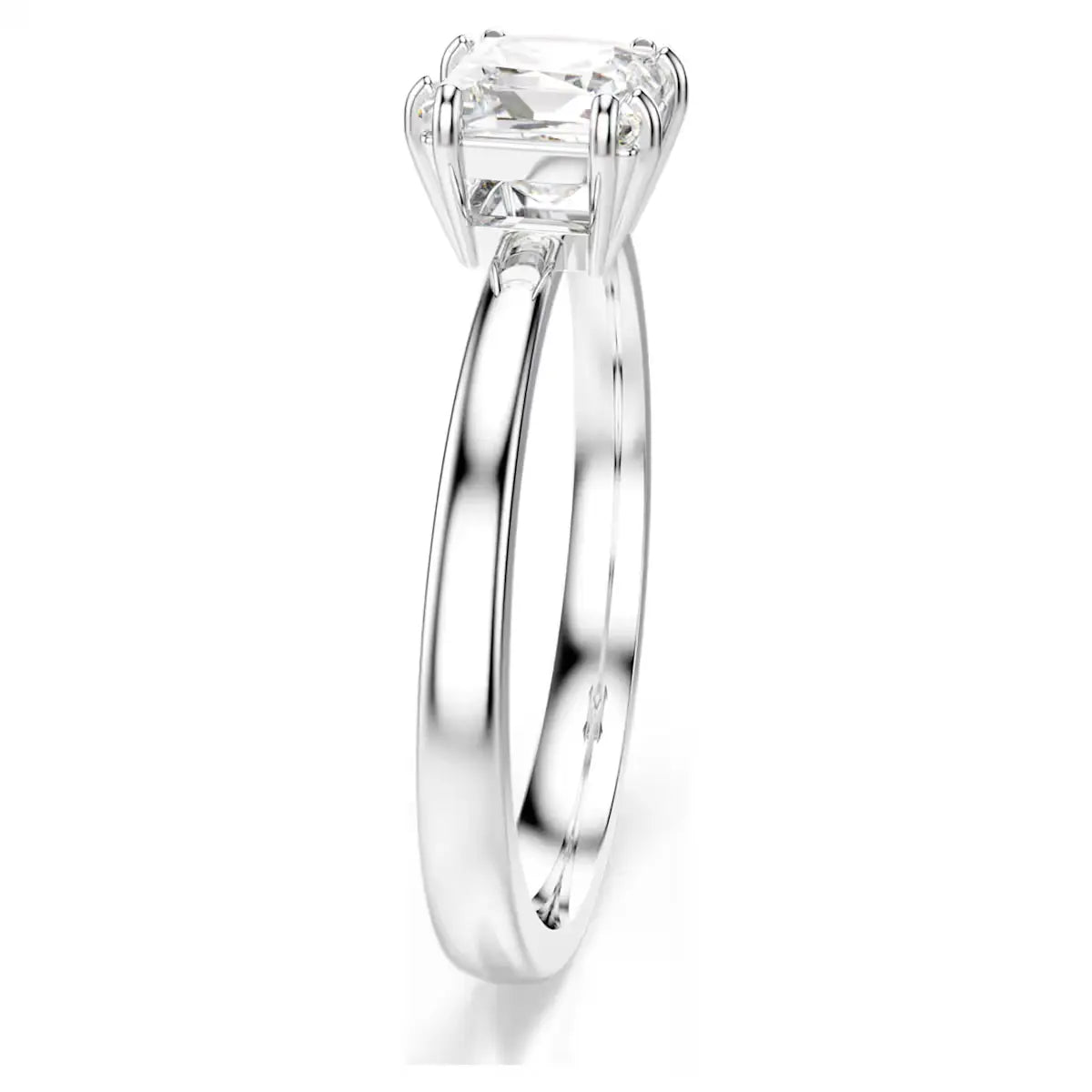 Attract ring Square cut, White, Rhodium plated