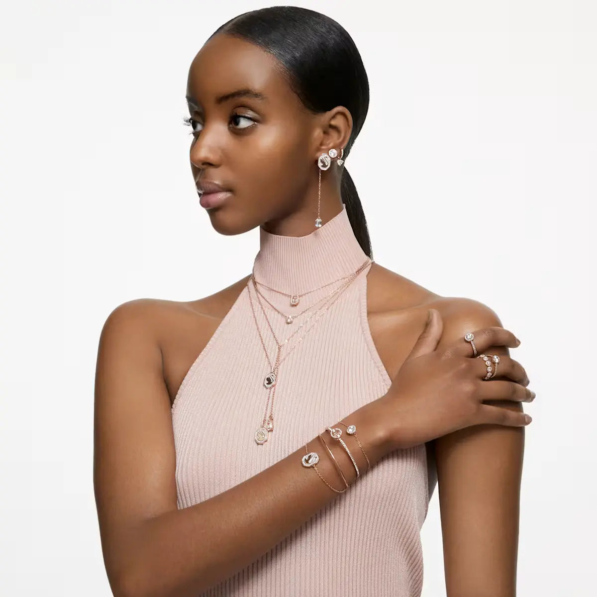 Una bangle Round cut, White, Rose gold-tone plated