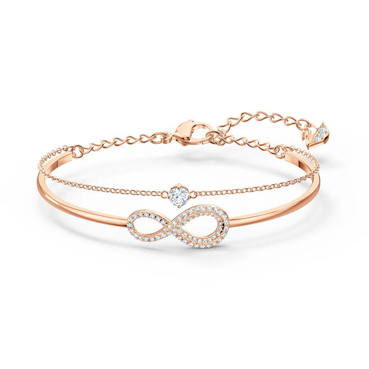 Swarovski Infinity Bangle, White, Rose-gold tone plated