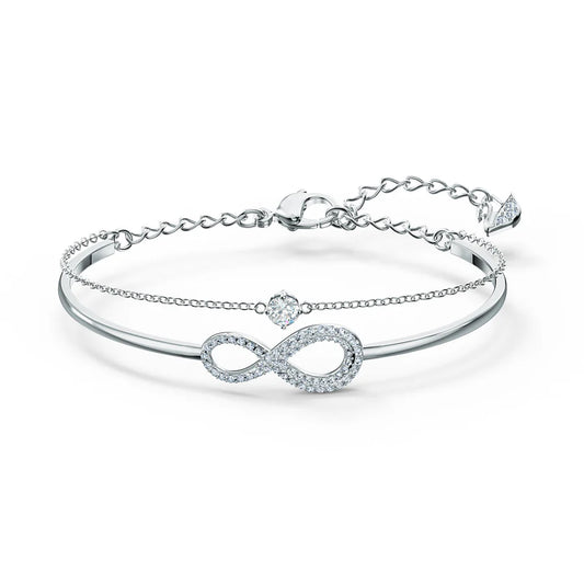Swarovski Infinity Bangle, White, Rhodium plated