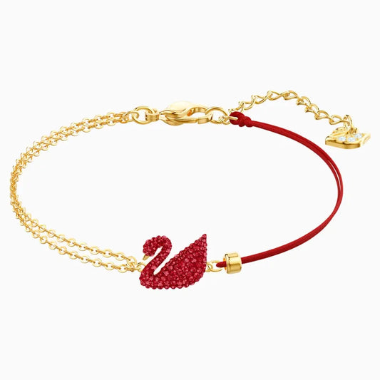 Swarovski Iconic Swan Bracelet, Red, Gold-tone plated