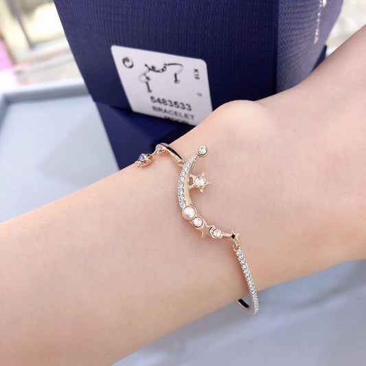 Starry Night Moon Bangle, Light multi-colored, Rose-gold tone plated