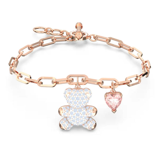 Teddy bracelet Bear, White, Rose gold-tone plated