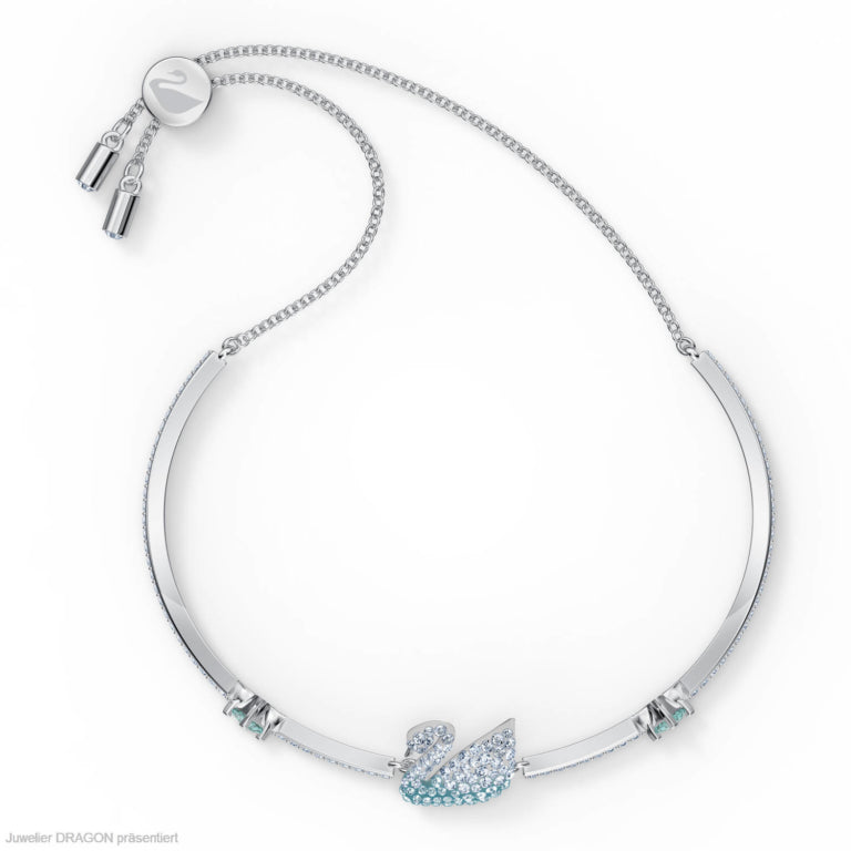 SWAROVSKI   Iconic Swan Bangle, blue, rhodium-plated