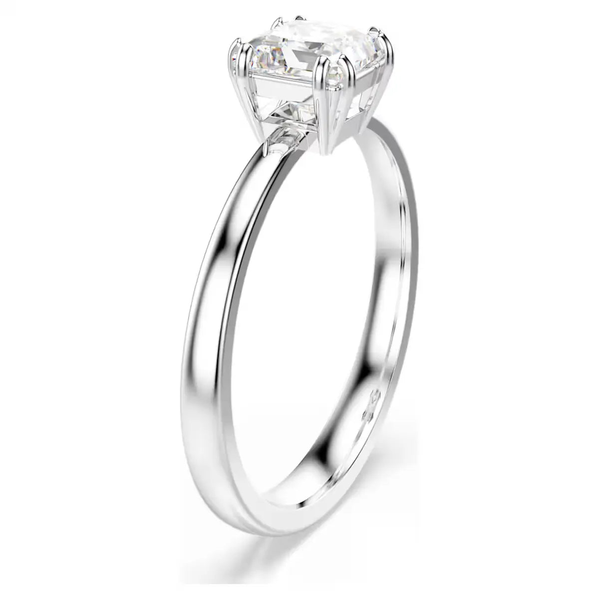 Attract ring Square cut, White, Rhodium plated