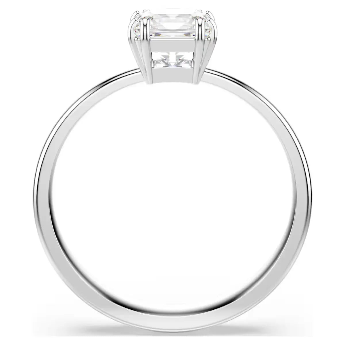 Attract ring Square cut, White, Rhodium plated